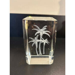 3D Laser Engraved Crystal Palm Tree Block Glass Tropical Paperweight